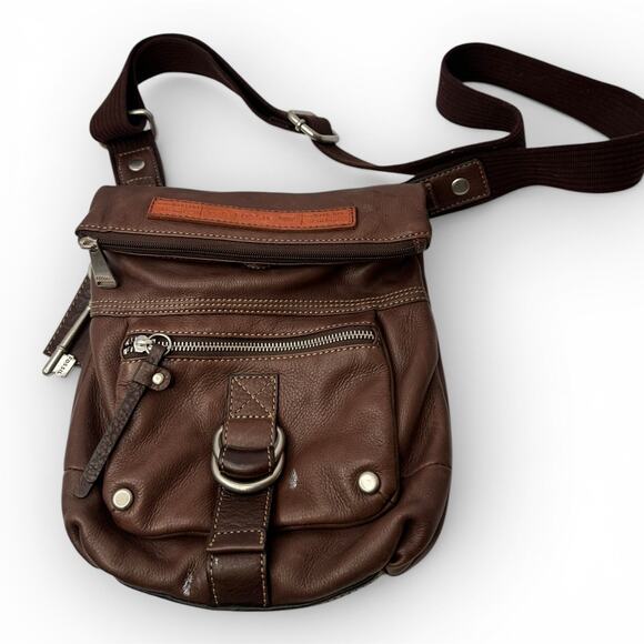 Fossil Handbags - Vintage Y2K Fossil Genuine Leather Crossbody Bag – Distressed Brown Key Charm